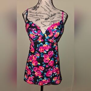 Smart & Sexy Floral Swim Dress - Black and Pink
